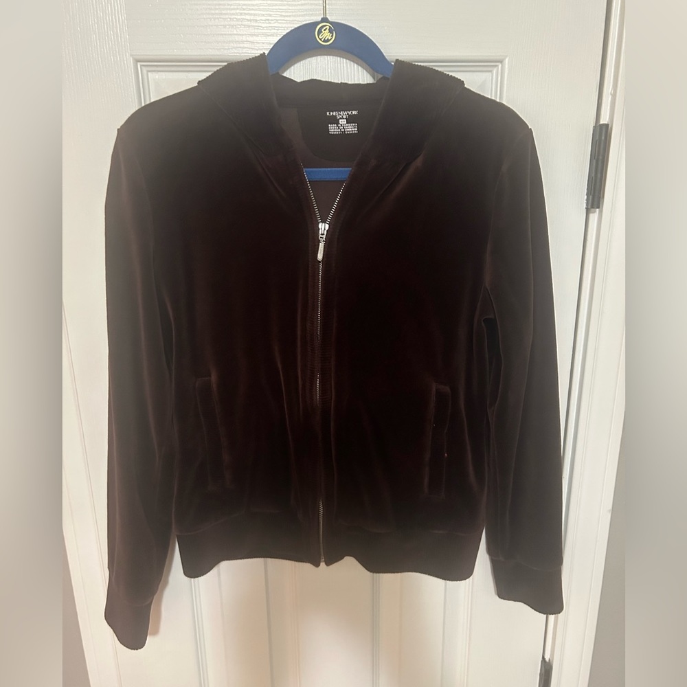 Dark brown velour zip up jacket